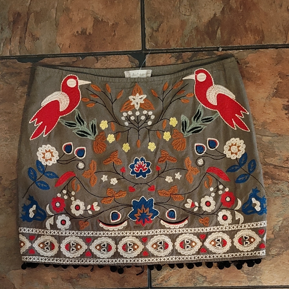 Altar'd State Brown Red Mini Embellished Pencil Skirt
